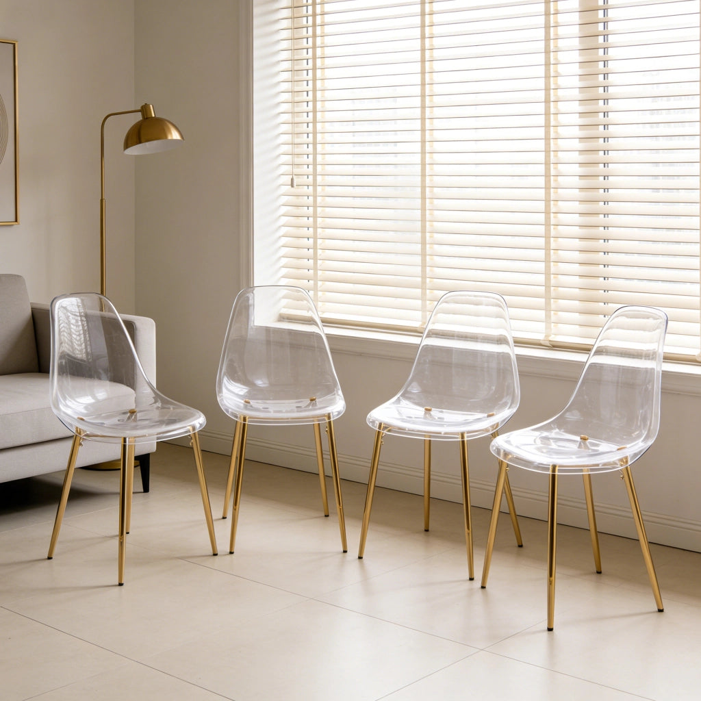 SEDIA Trasparente 53x47x51 cm ABS Metallo Set da 4 pezzi Oro