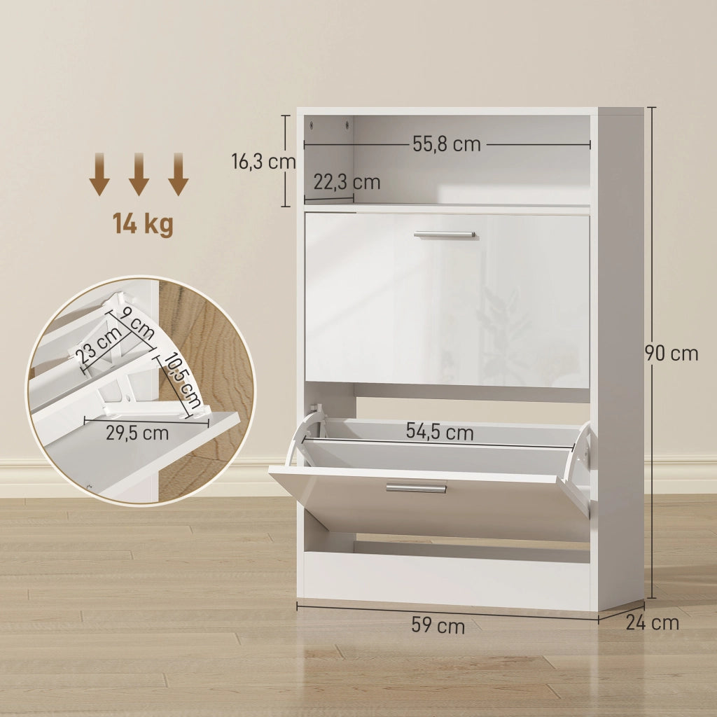 Scarpiera 8 paia ¨C zephmum ¨C 2 cassetti, ripiani regolabili, bianco