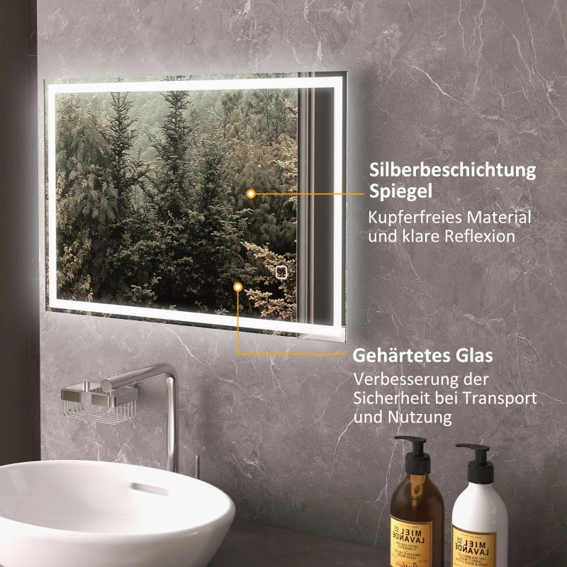 Specchio da bagno, specchio a parete con LED e interruttore touch, bianco