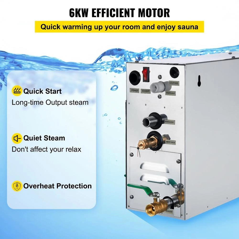 Generatore Vapore 6KW per Doccia Sauna Bagno Home Spa Riscaldamento Uniforme Uso Domestico con Termostato e Timer