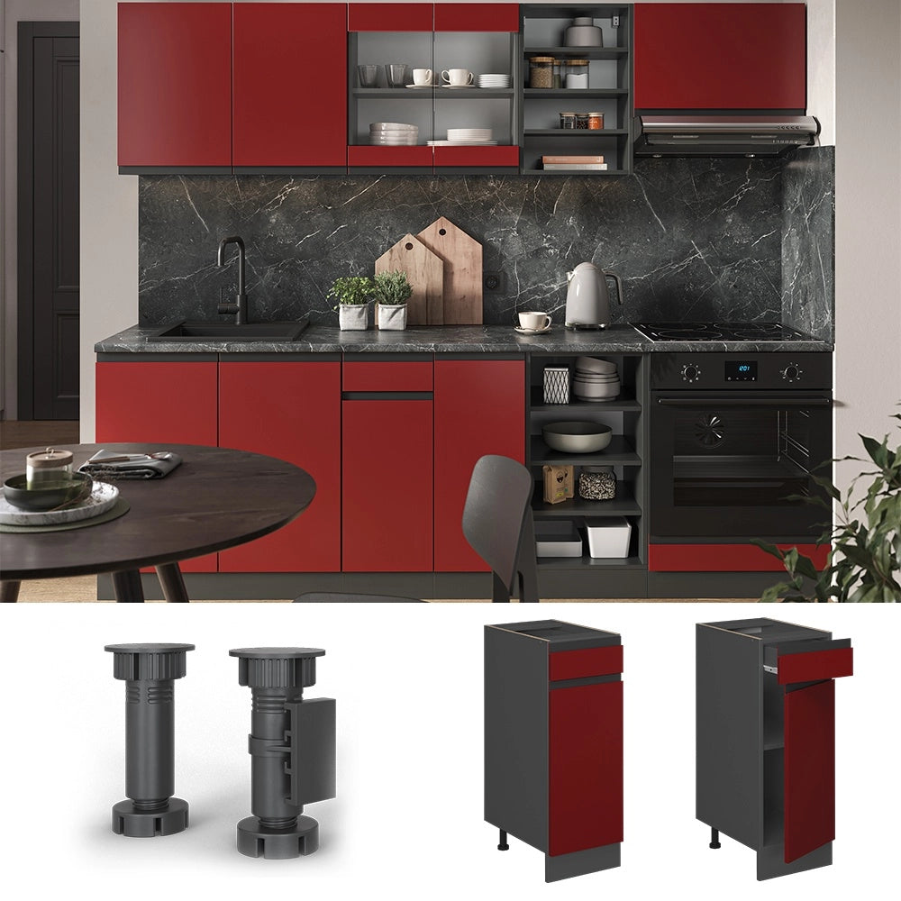 Mobiletto base per cucina R-Line Rosso/Antracite 30 cm J-Shape, PL Rovere Vicco