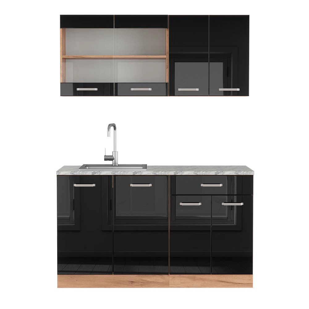 Vicco Cucina monoblocco Rovere nero/oro lucido 140 cm , PL Marmo