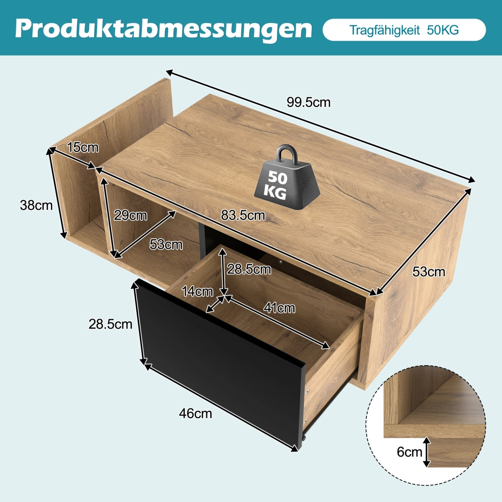 Mobile contenitore multifunzionale con LED in legno ingegnerizzato e metallo naturale 99,5x53x38 cm