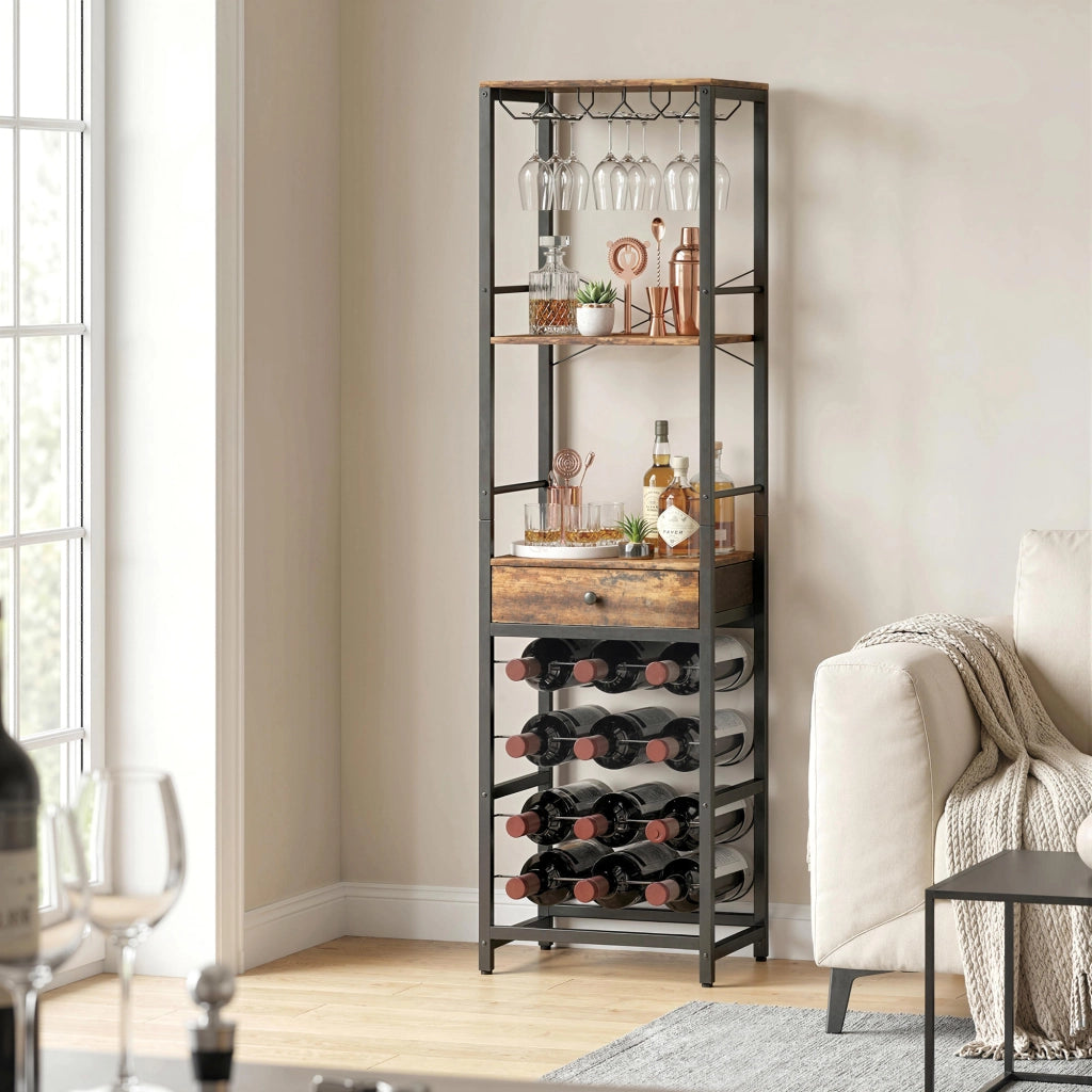 Mobile Bar con Cassetto e Portabicchieri ¨C Minimal ¨C Marrone Rustico