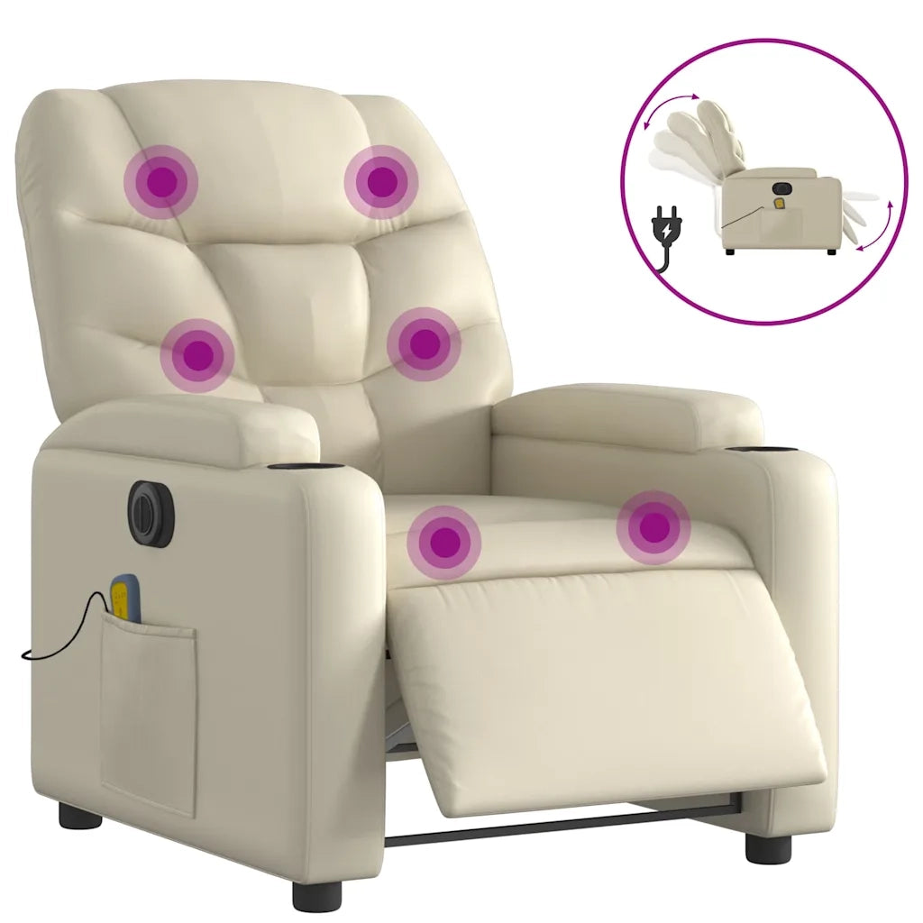 Poltrona Massaggiante | Sedia Relax Elettrica Reclinabile Crema Similpelle