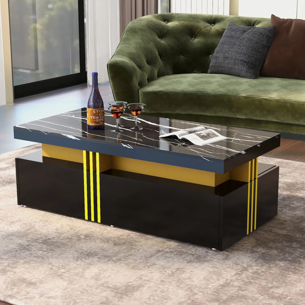 Tavolino da caffè nero 100x50 cm con 2 cassetti