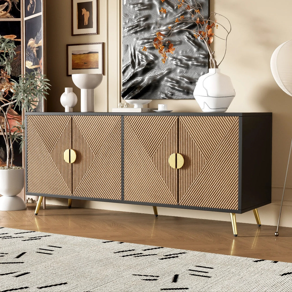 Sideboard 160 cm, 4 ante, maniglie spazzolate oro e gambe tavolo lucide