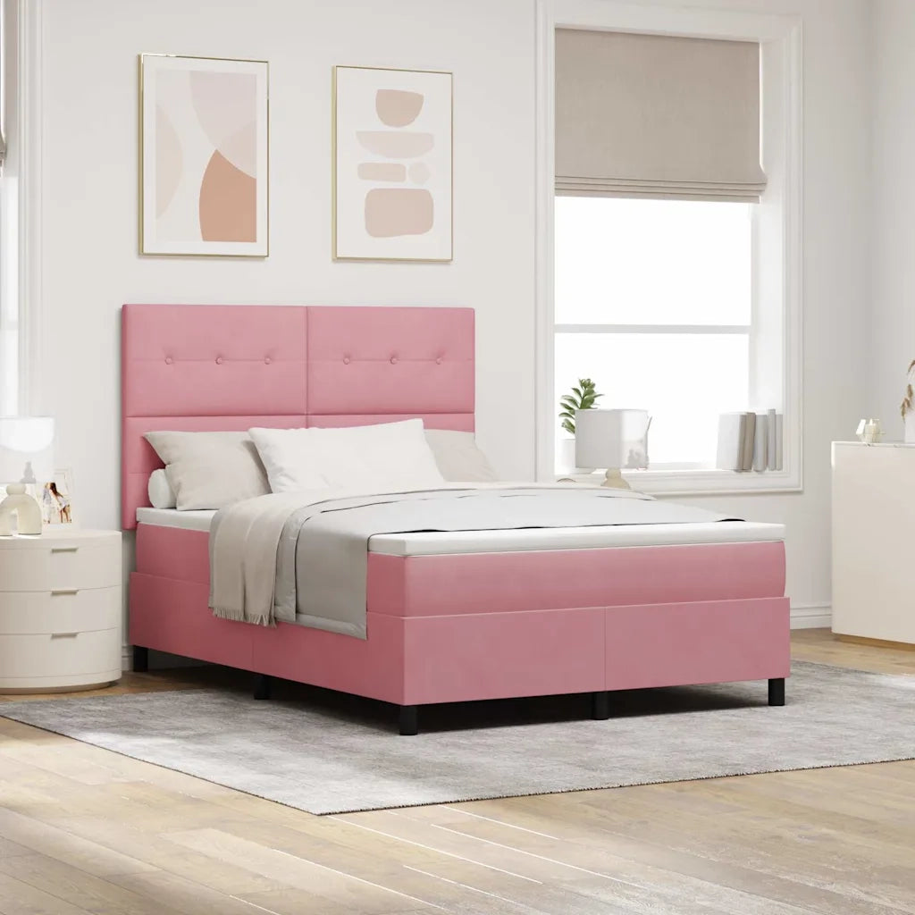 Letto a Sorgente LED con materasso Rosa 140 x 200 cm Tessuto