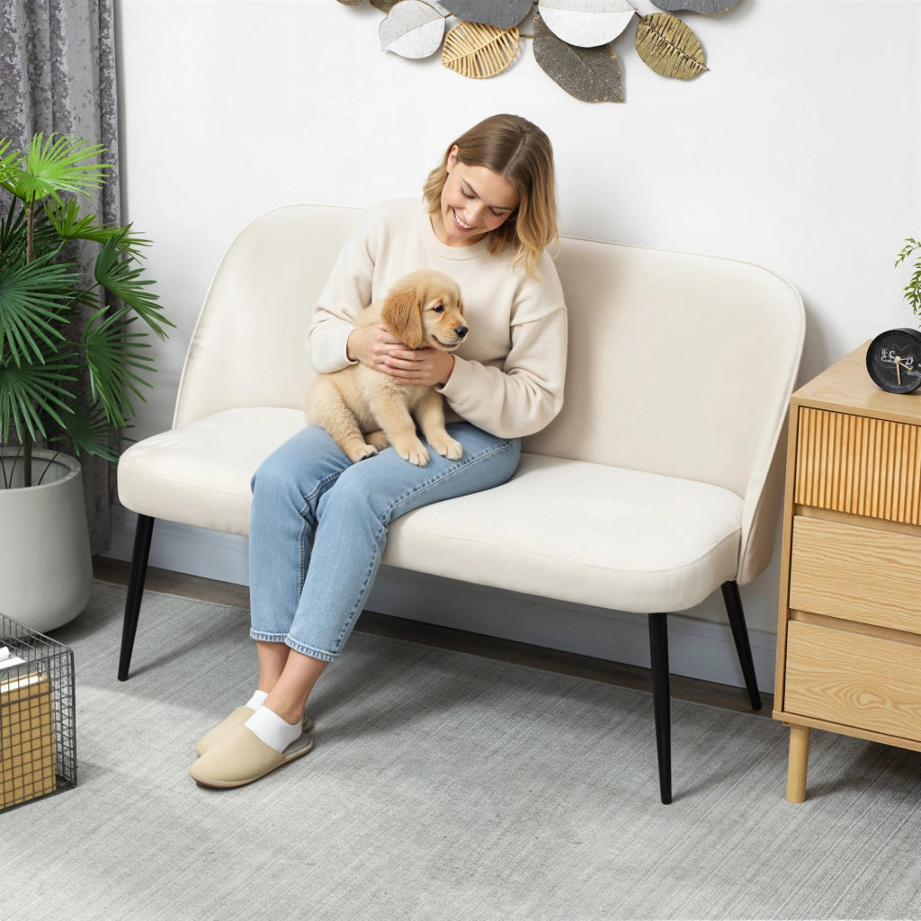 Divano 2 posti ¨C Minimal ¨C Tessuto beige, metallo e legno