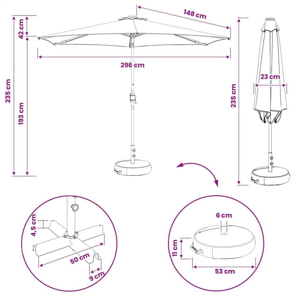 Ombrellone da giardino-Parasol da giardino con luci LED e base 300 x 300 cm Poliestere 791841
