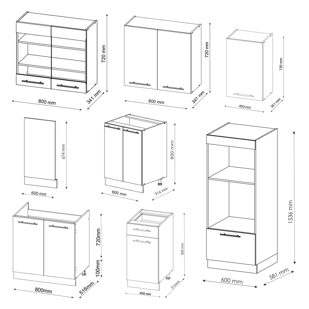 Cucina componibile Fame-Line Bordeaux lucido/Rovere dorato 300 cm con armadio alto, PL Antracite Vicco