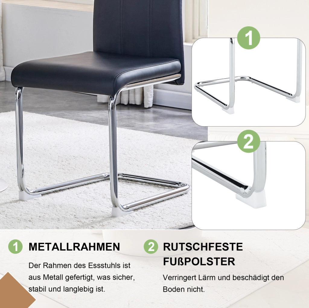 Sedia da pranzo moderna nera in PU e metallo con design ergonomico