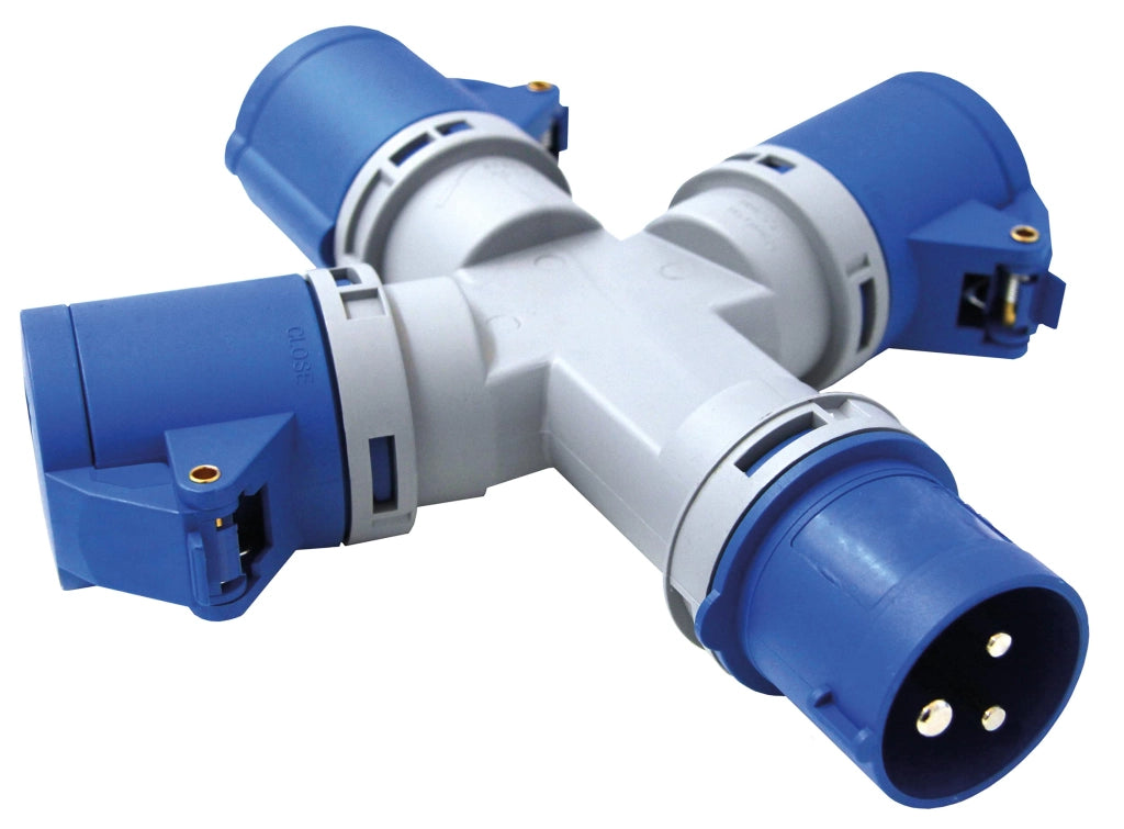 Adattatore Industriale Triplo Electraline Blu Art 80800