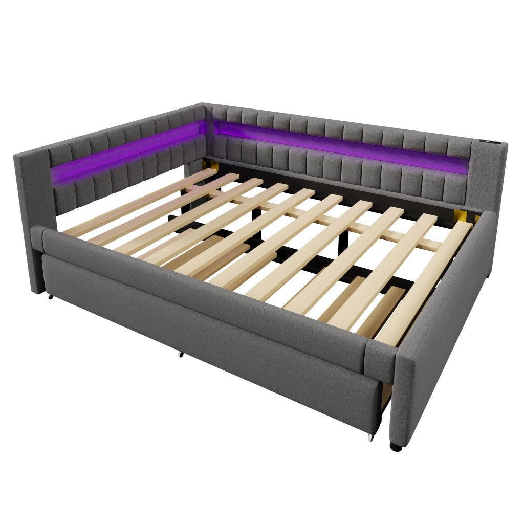 Letto divano 140 × 200 cm 3 posti con letto estraibile 90 × 190 cm; LED; USB e Type-C; senza materasso; grigio