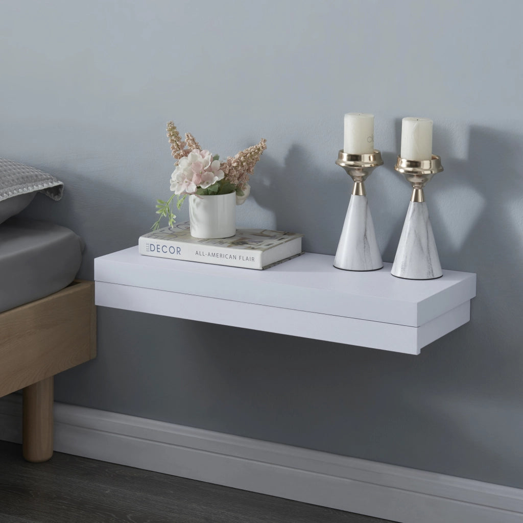 Mensola Karkkila con Cassetto Integrato Comodino Sospeso 60 x 23,5 x 8 cm Bianco [en.casa]