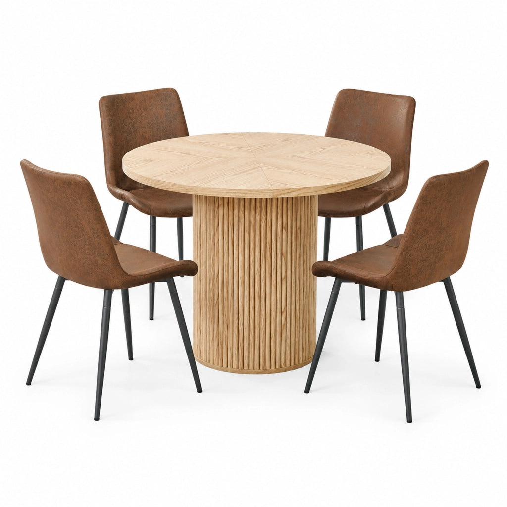 Set tavolo da pranzo rotondo 100 cm legno chiaro MDF con 4 sedie