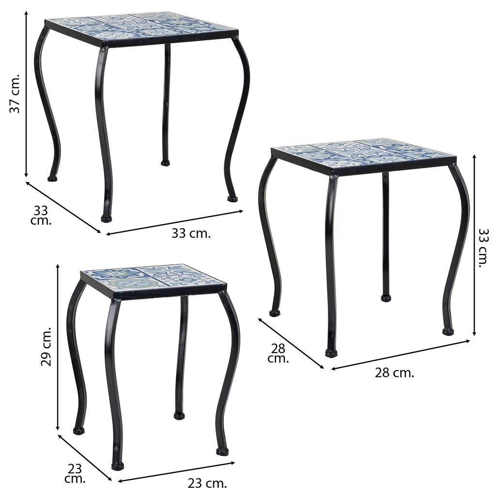 Set di 3 supporti in mosaico nero e metallo