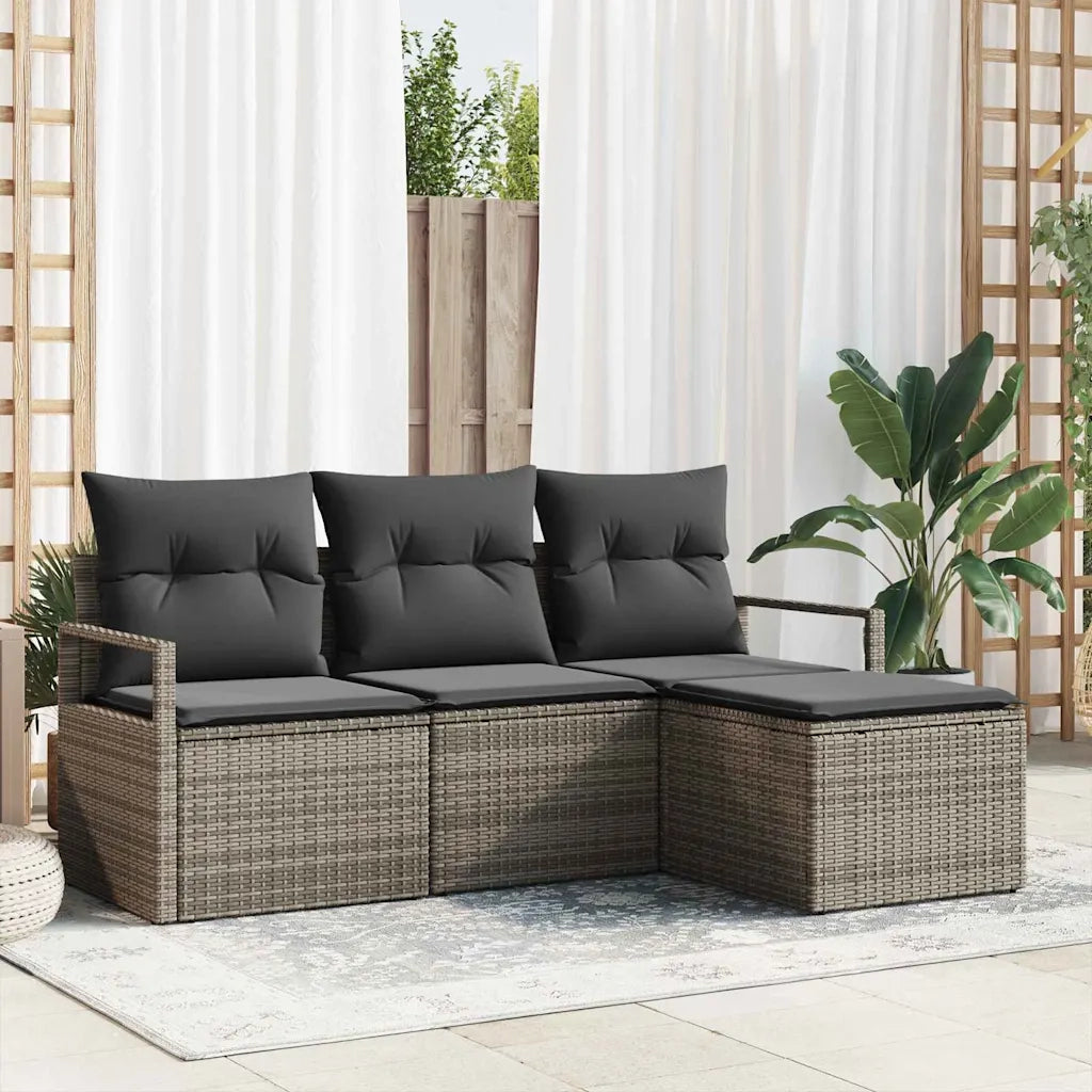 Set di divani con cuscino 4 pcs Grigio polyrattan