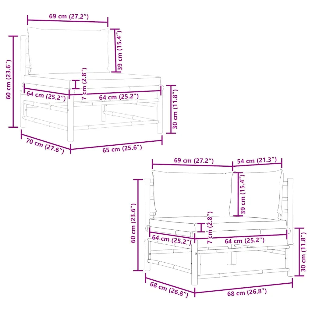 Salotto da Giardino-Set Divani da Giardino 2 pz con Cuscini Grigio Scuro in Bamb¨´ 470929
