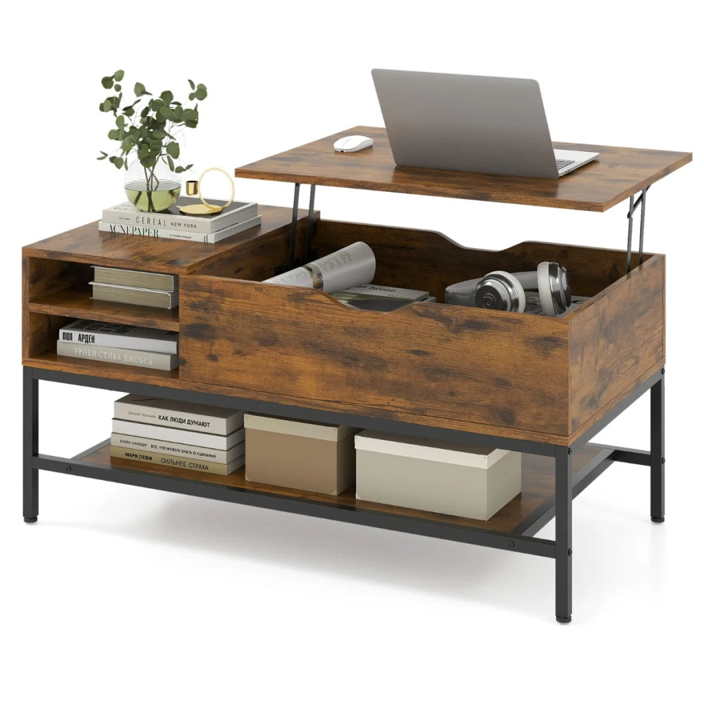 Tavolino da caffè con piano sollevabile 99,5 x 49,5 x 47,5 cm pratico contenitore design moderno truciolato marrone rustico 20_0018895
