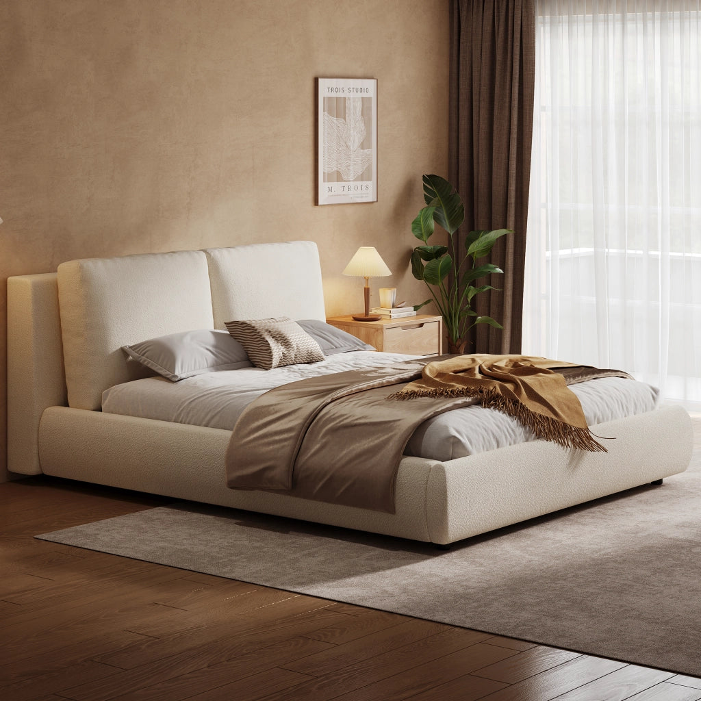 LETTO Contenitore 180x200 cm Bouclé Beige con rete a doghe