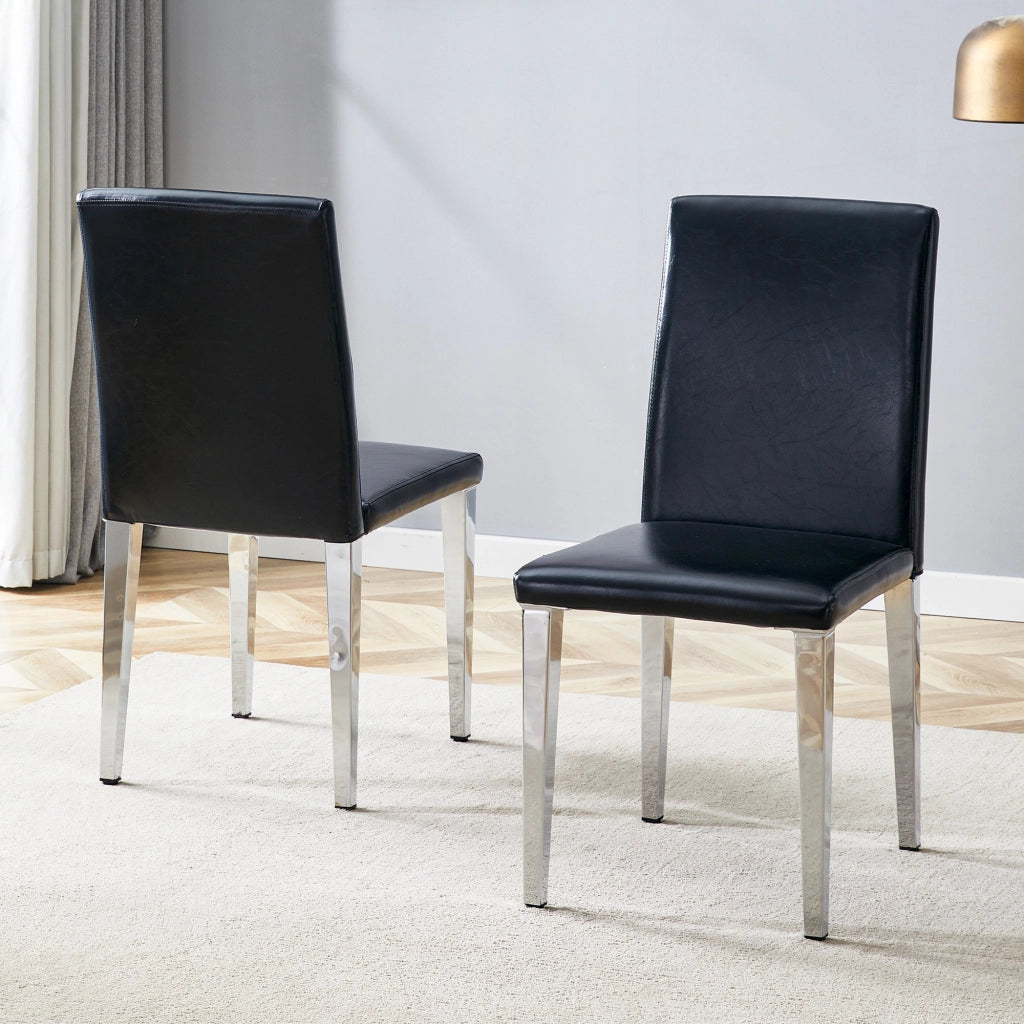 Set di 2 sedie da sala da pranzo con schienale ergonomico e gambe in metallo, in similpelle nero e argento