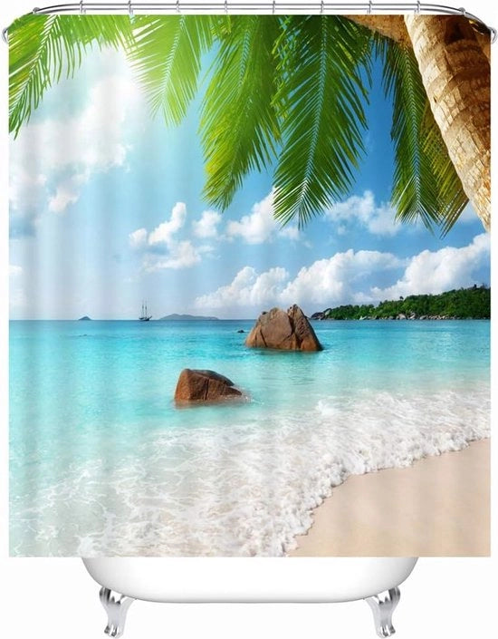 Doccia a tema spiaggia impermeabile 240x200cm - Tessuto resistente alla muffa con 12 anelli - Doccia lavabile