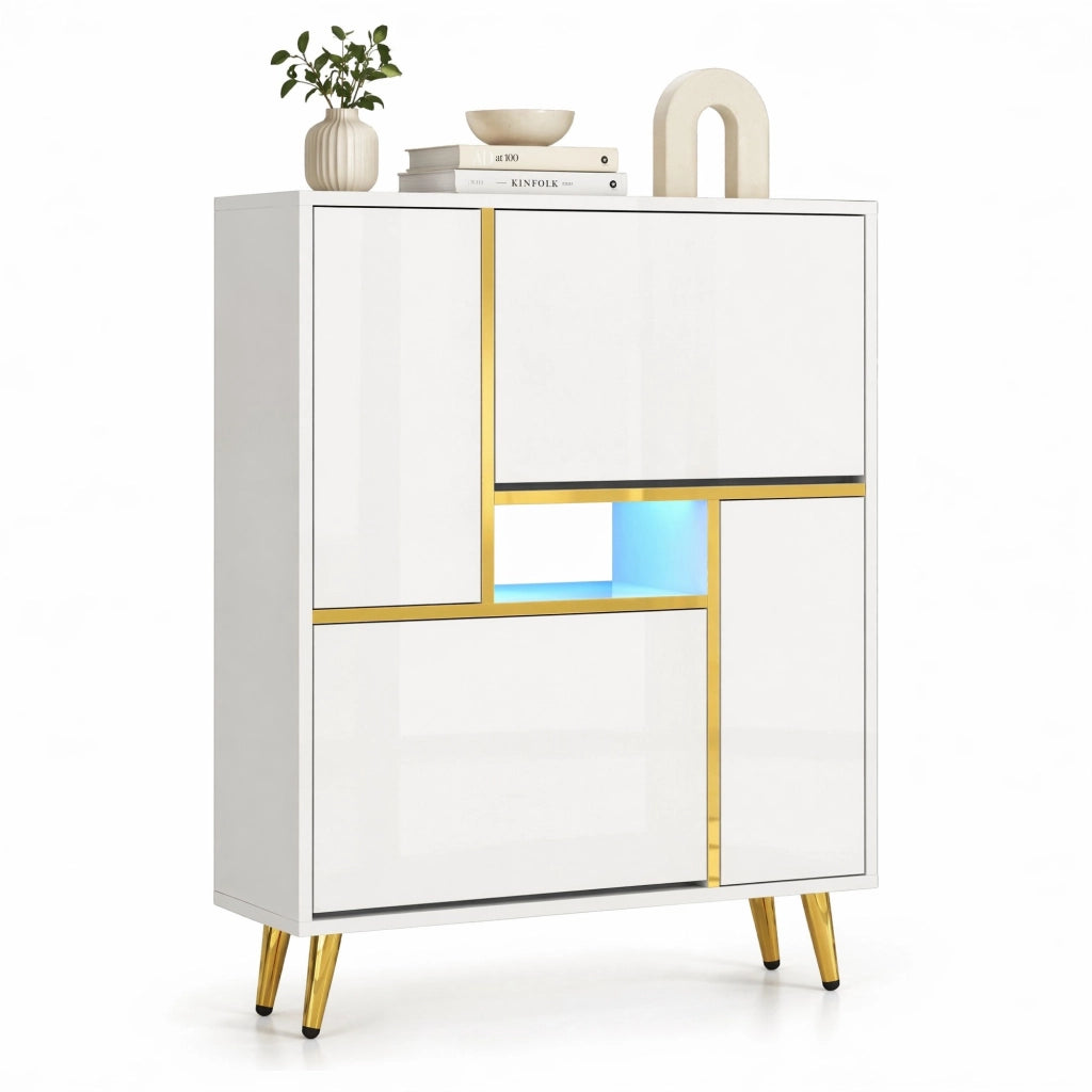 Scarpiera bianca 80x25x96 cm con LED 16 colori e app