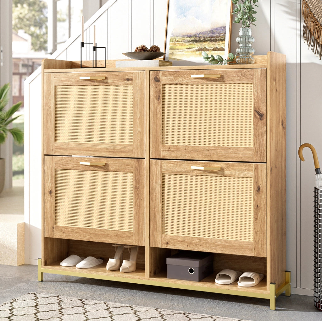Scarpiera in MDF con ripiano superiore; 108;5 x 24 x 100 cm; color legno