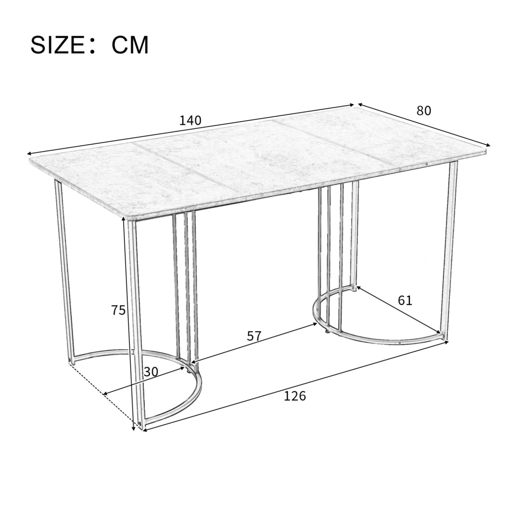 Set tavolo da pranzo 140x80 cm con 4 sedie in velluto nero; piano MDF bianco effetto marmo