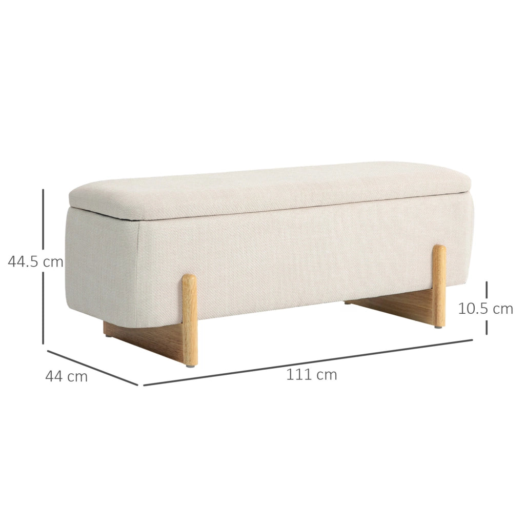 Panca contenitore imbottita in effetto lino con gambe in legno di faggio, 111x44x44,5 cm, capacità 150 kg