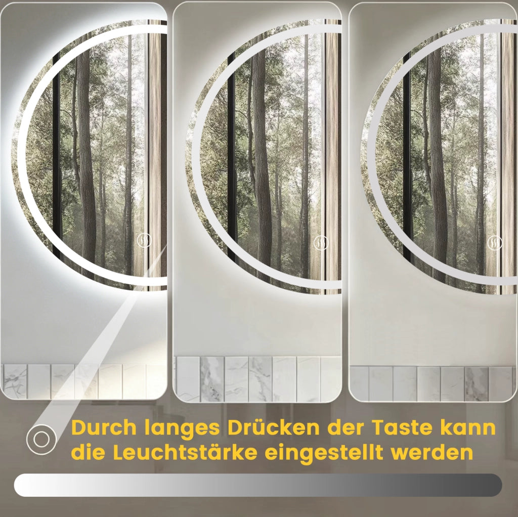 Specchio bagno rotondo 60×60 cm con illuminazione dimmerabile e antiappannamento, 3 tonalità di luce regolabili, montaggio a parete