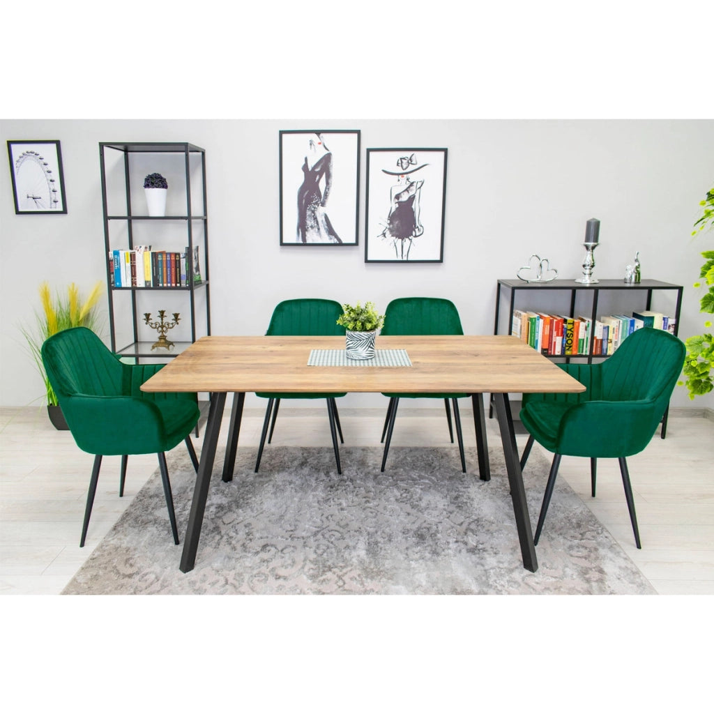 Sedia di design Lugo in velluto verde con gambe nere