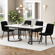 Set tavolo da pranzo 140x80 cm con 4 sedie in velluto nero; piano MDF bianco effetto marmo