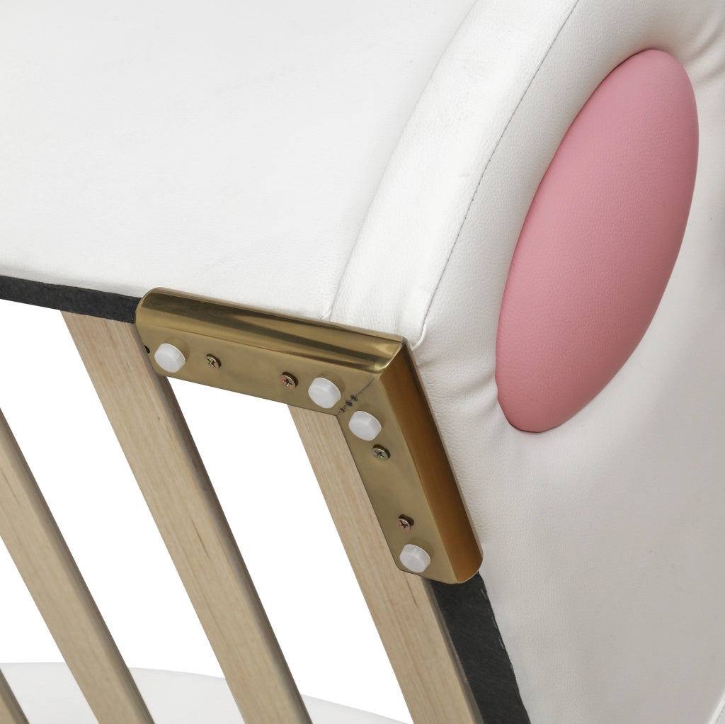 Letto singolo imbottito per bambini con scivolo e scaletta, testiera a forma di zampa di gatto, PU bianco e rosa, 90x200 cm