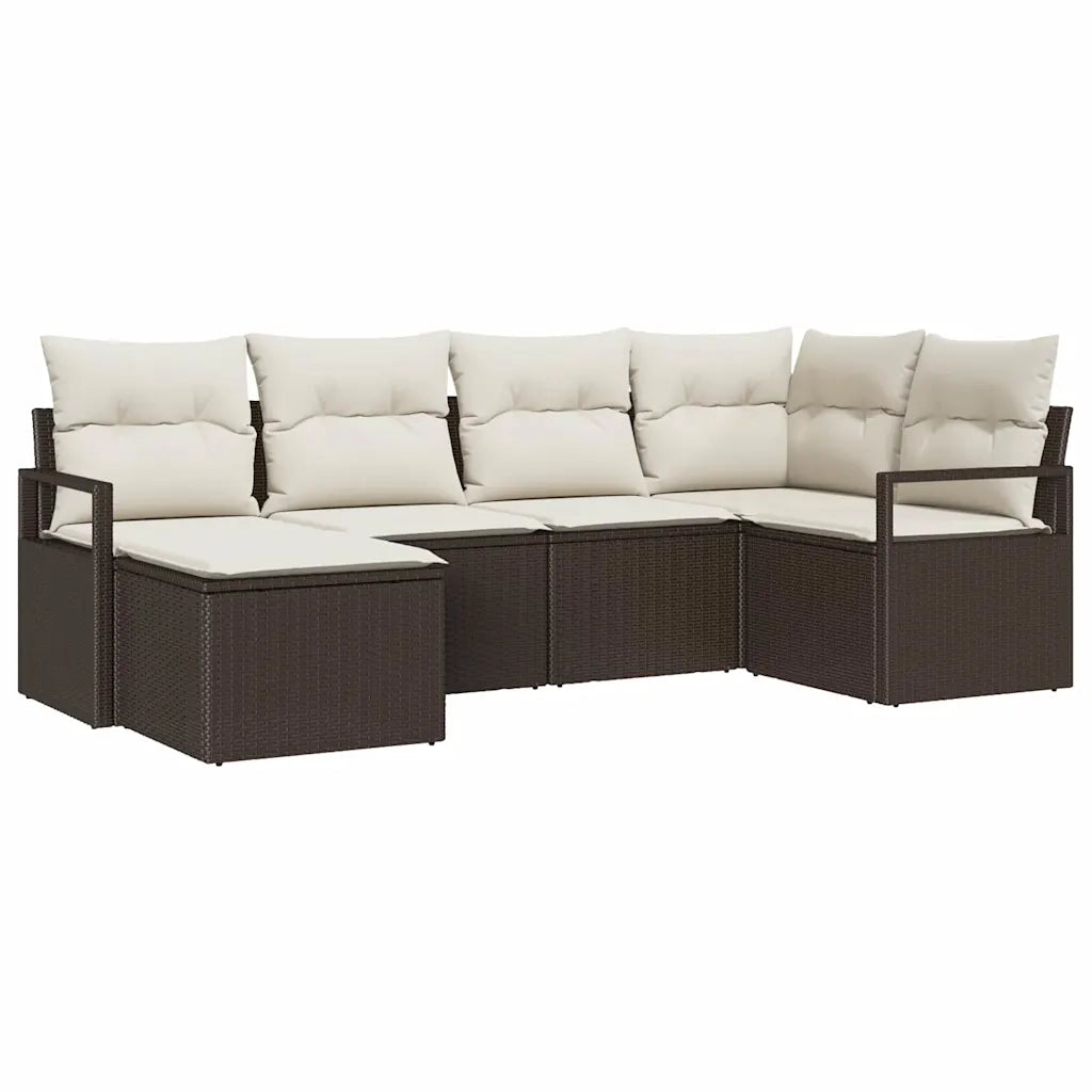 Set di divani con cuscino 6 pcs Marrone e Crema polyrattan