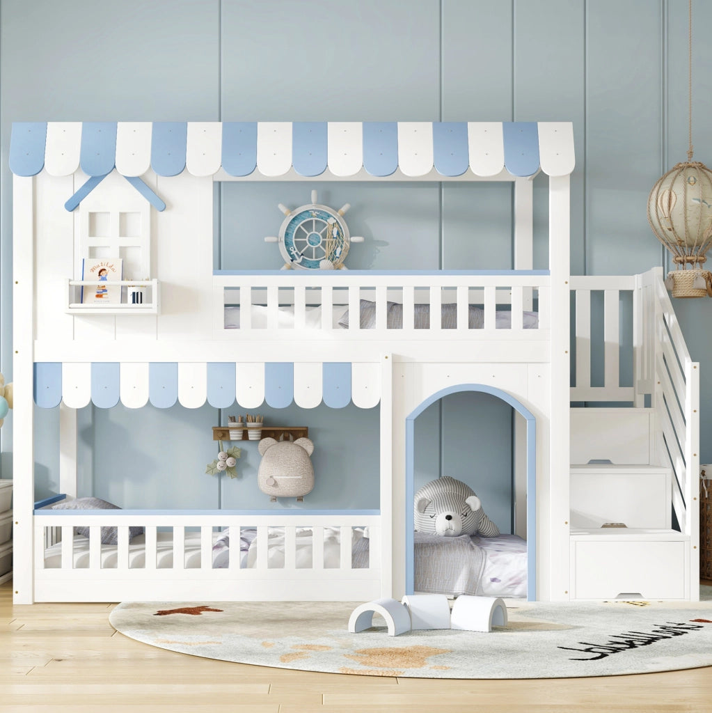Letto a castello per bambini con scala contenitore e protezioni