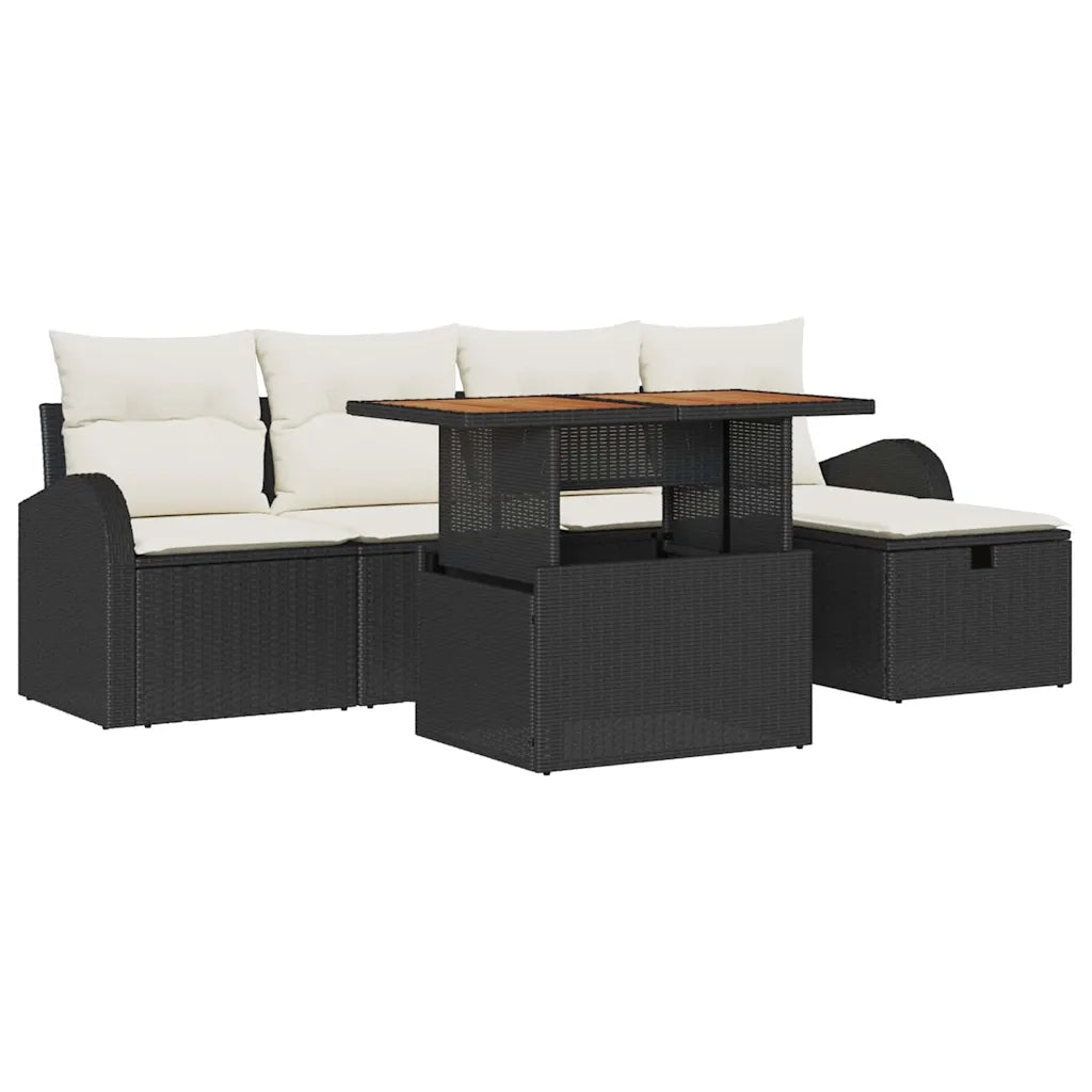 Set Divano da Giardino con cuscino 6 pcs Nero polyrattan 3359960