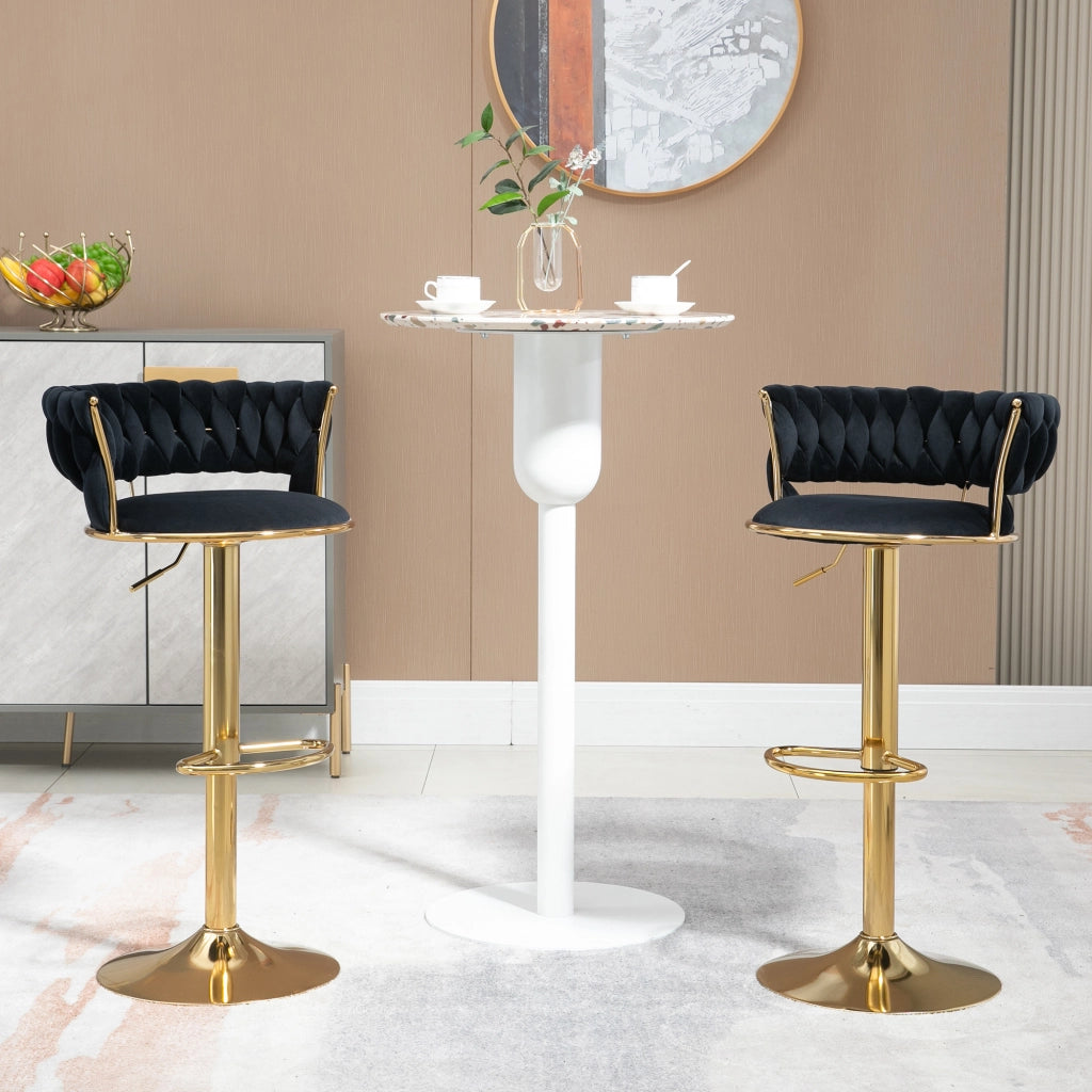 Sgabello bar girevole 360掳 regolabile in velluto nero con base oro