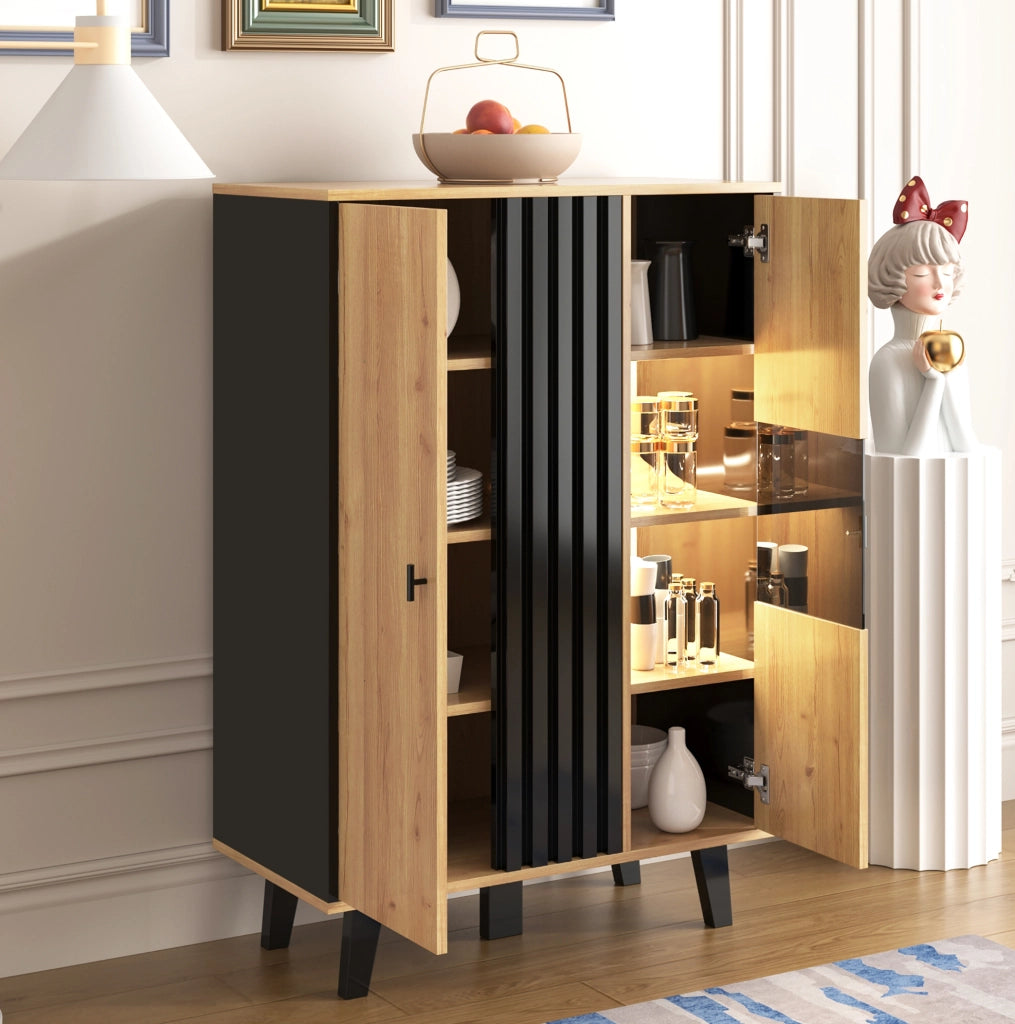 Credenza con vetrina LED 80x120x40 cm effetto legno e nero