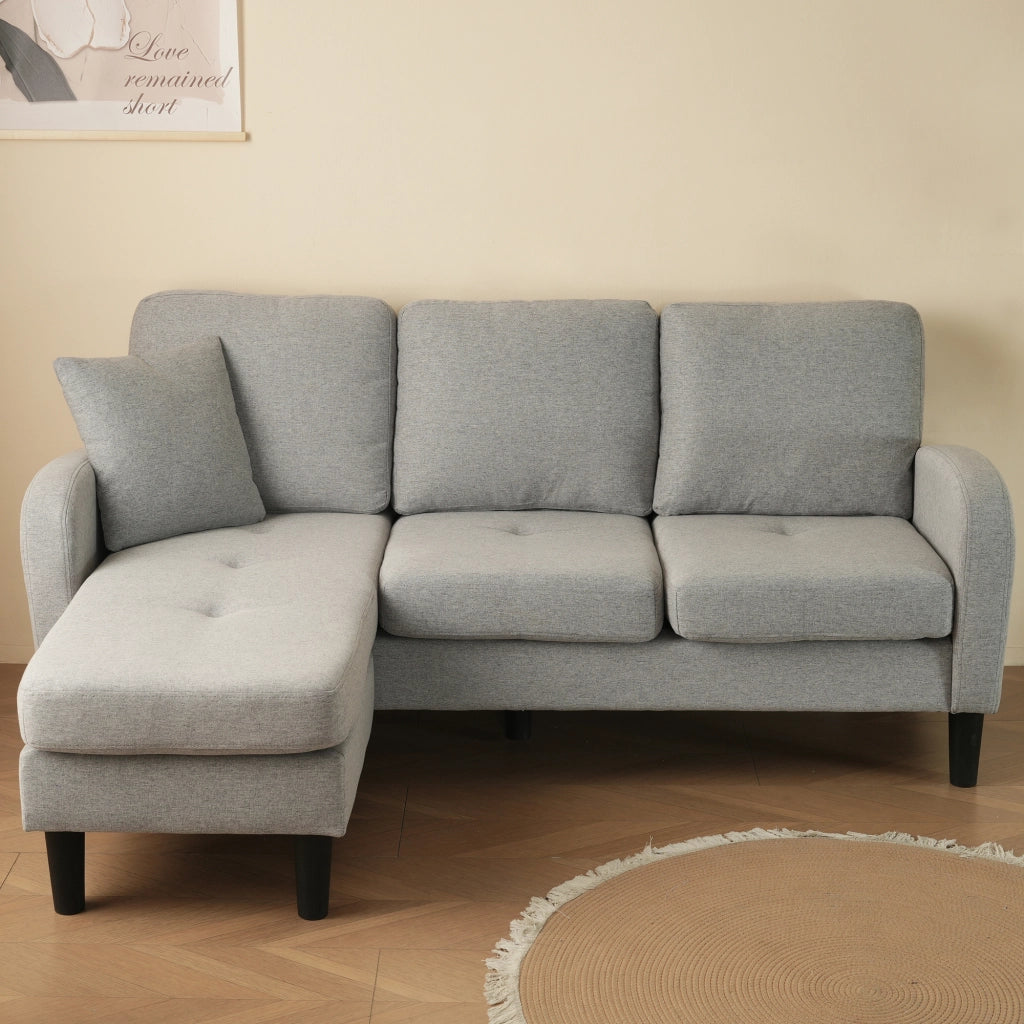 Divano 3 posti modulare con chaise longue reversibile in misto cotone e lino grigio 166 × 118 × 77 cm