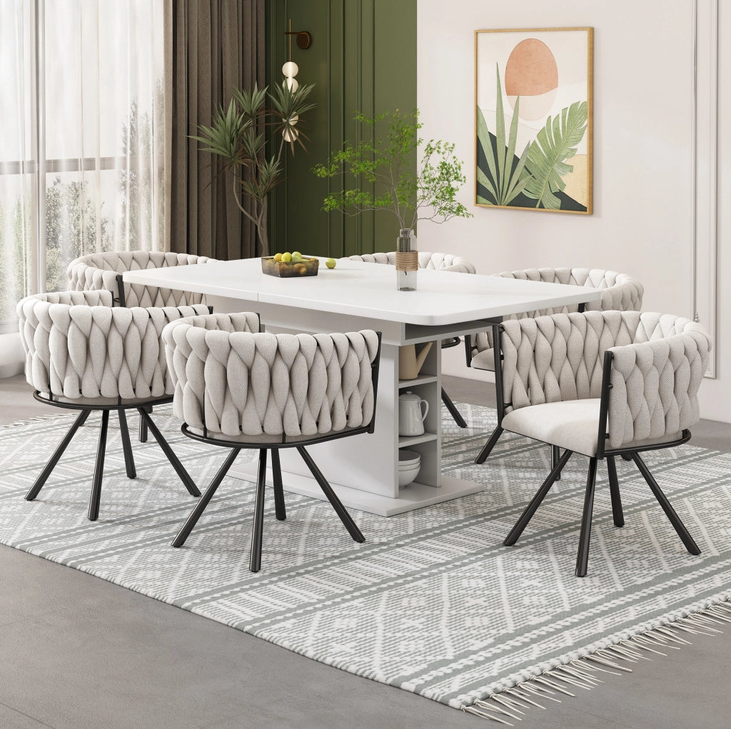 Set di 2 Sedie da Pranzo Girevoli in Lino Beige con Struttura in Metallo