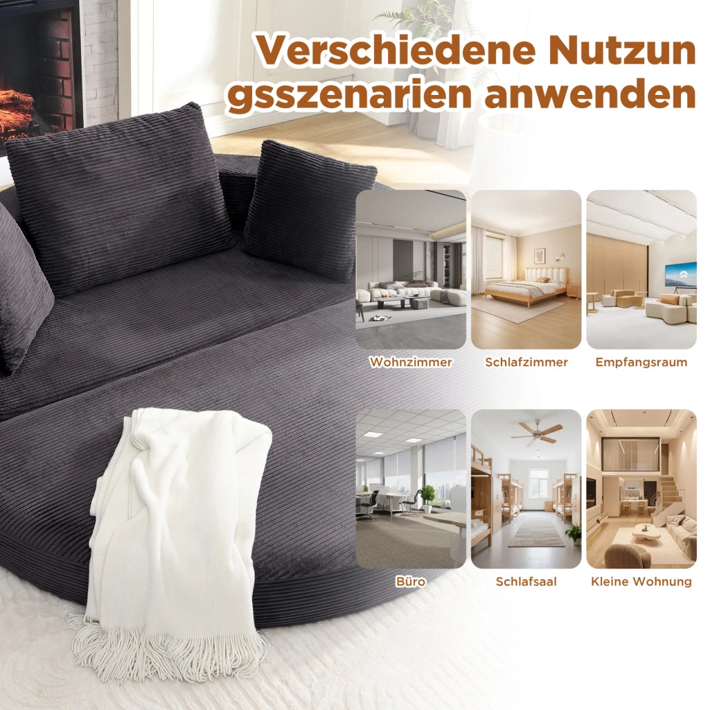 Divano letto pieghevole multifunzione 173 x 176 cm in cordino nero, con 3 cuscini