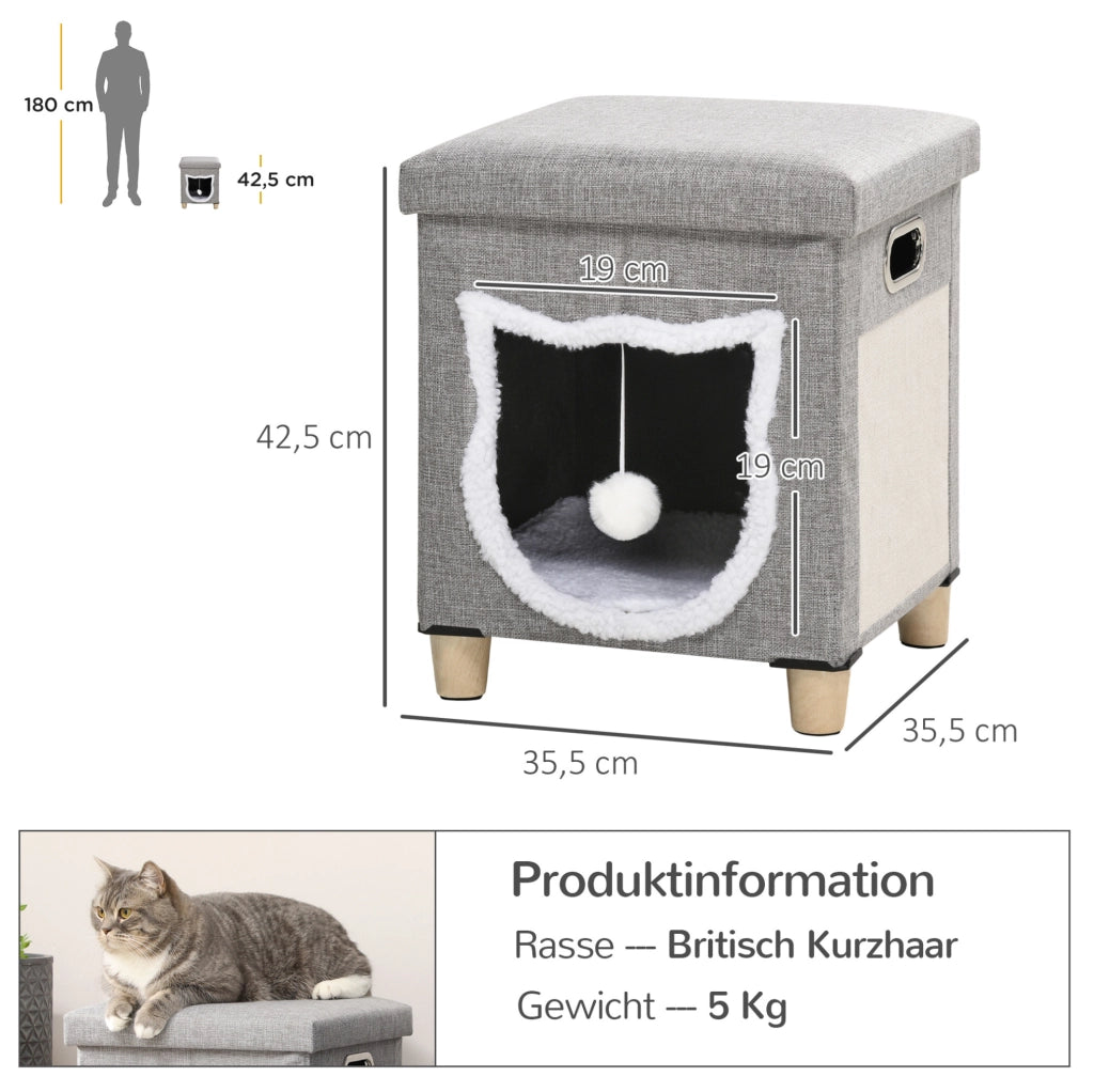 pouf per gatto 35，5 x 35，5 x 42，5 cm grigio in MDF con cuscino