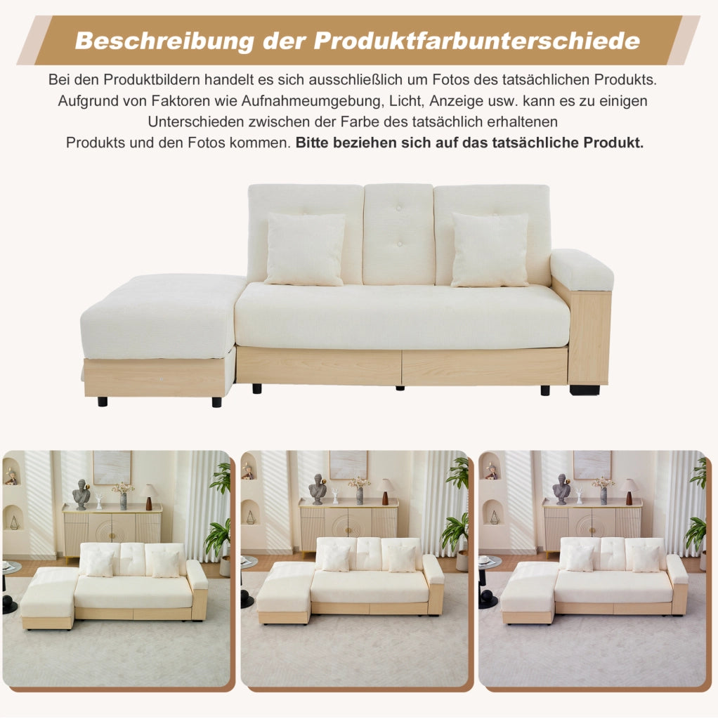 Divano letto in chenille con contenitore e cassetti