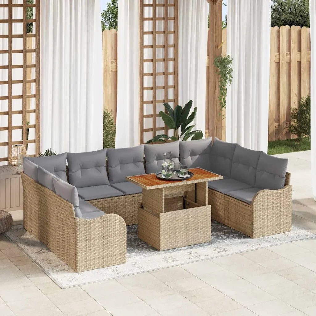 Set Divano da Giardino con cuscino 10 pcs beige e grigio chiaro