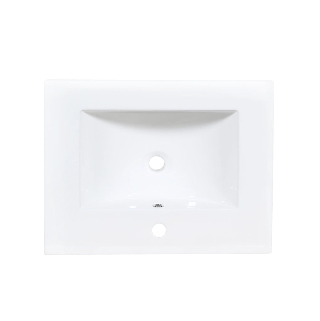 Mobile bagno sospeso 61 cm con lavabo in ceramica, LED e cassetti bianco