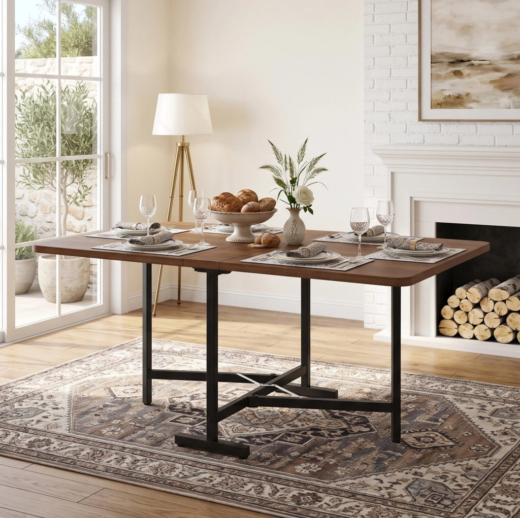 Tavolo da pranzo allungabile e pieghevole in MDF color noce HOMVRA
