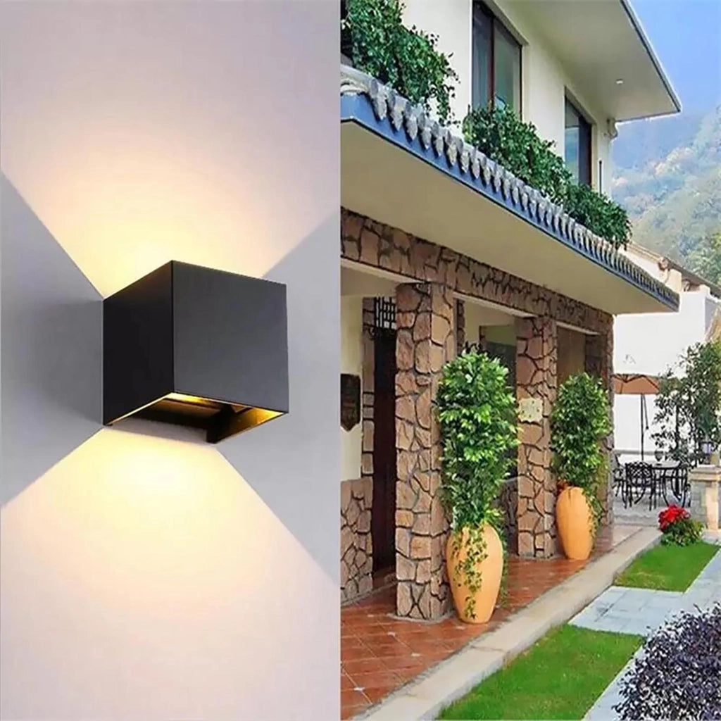 Applique cubo IP65 LED 12W CCT da 3000K a 6500K lampada parete moderna doppio fascio luminoso luce facciata giardino terrazzo NERO