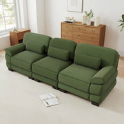Divano modulare verde in velluto a coste; configurazione flessibile; 265 x 88;5 x 94 cm